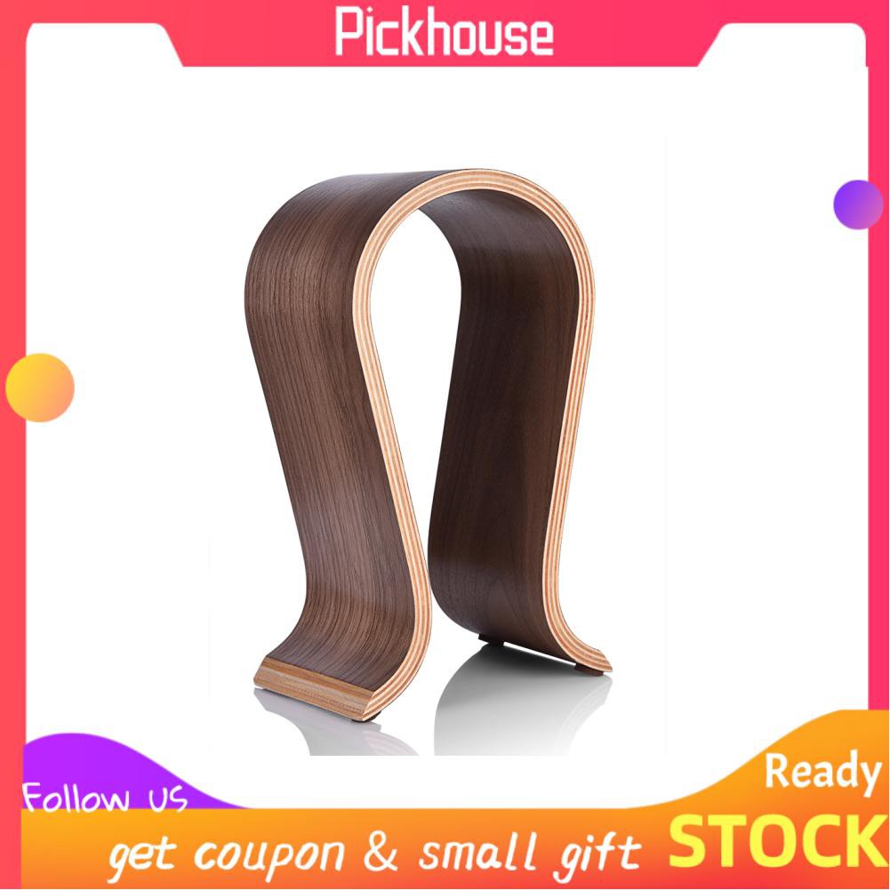 Pickhouse Headset Hanger  U Shape Brown Modern Wooden Stand For Headphone Wood Headphones Holder for Study Home