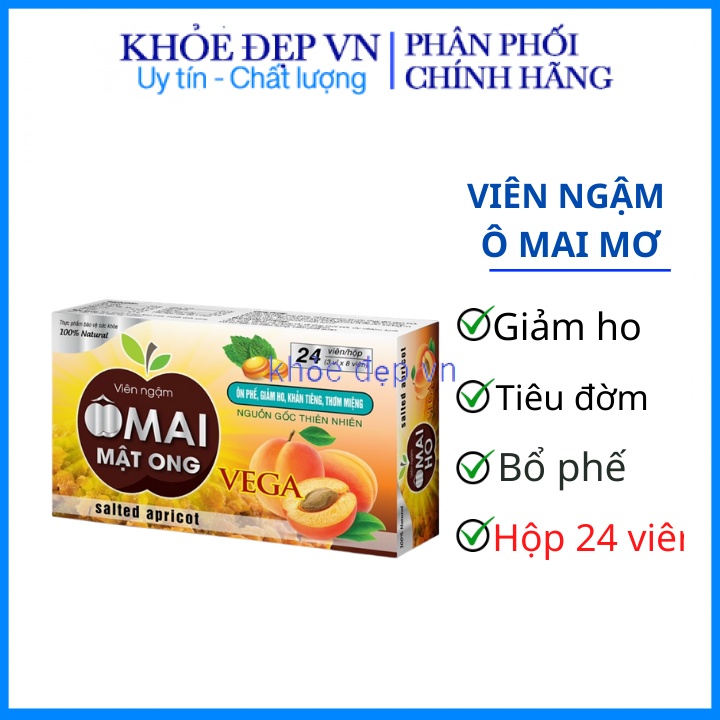 Viêm ngậm bổ phế Ô mai mơ mật ong giảm đau rát họng, giảm ho và đờm – Hộp 24 viên
