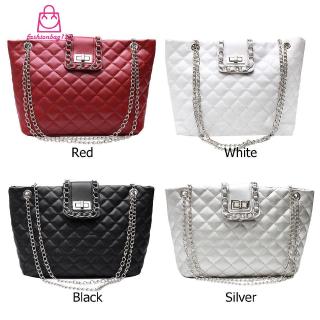 ♡ Ready Stock♡Solid Color Leather Handbags Women Large Capacity Shoulder Bag Chain Totes