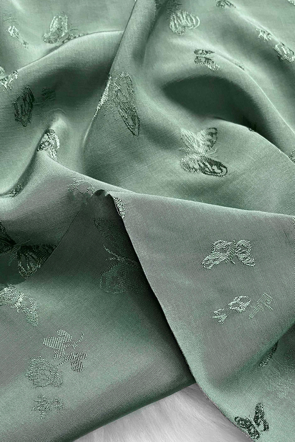 Vải lanh dệt hoa đan dệt họa tiết bướm và hoa màu xanh dương xám thanh lịch dùng may trang phục sườn xám