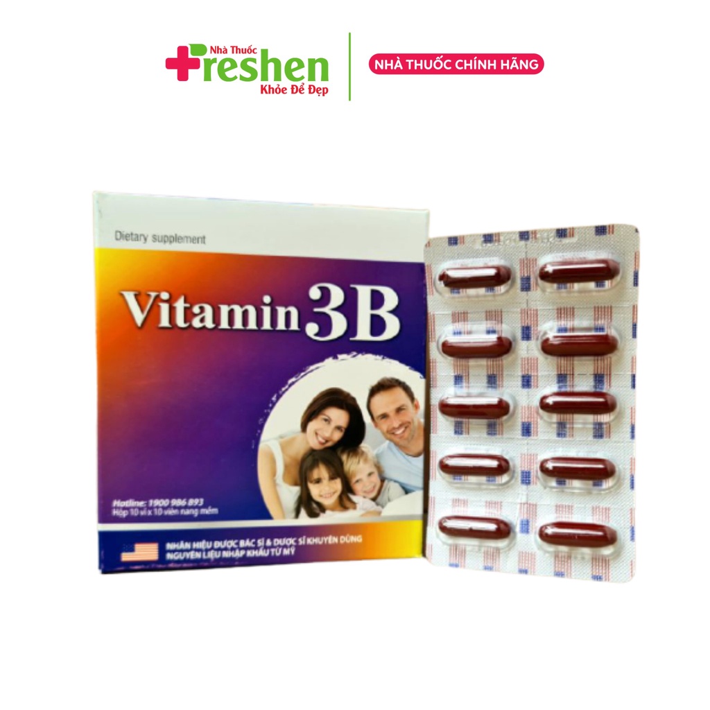 Vitamin 3B Giúp bổ sung và dự phòng thiếu hụt vitamin B1, B6, B12 cho cơ thể hộp 100 viên