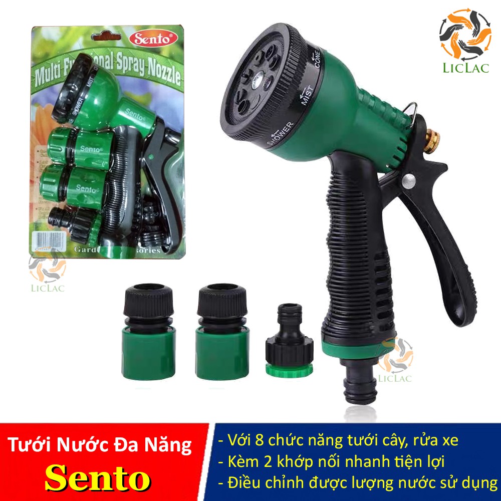 Bộ vòi xịt nước Tăng Áp Sento chuyên dùng tưới cây, rửa xe - Đầu Vòi Tưới Nước CAO CẤP - LICLAC