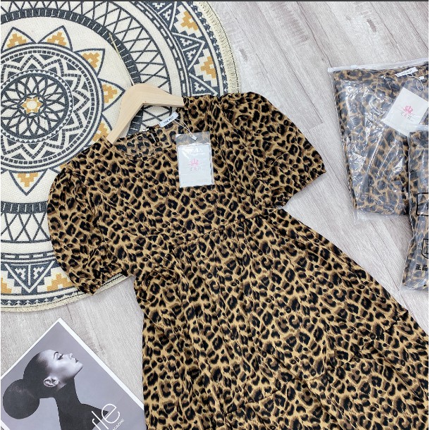 [Ảnh thật +Video] Váy babydoll họa tiết da báo, đầm suông cộc tay họa tiết cá tính | BigBuy360 - bigbuy360.vn