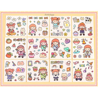 Set 12 Tấm Hình Dán Sticker Bé Gái