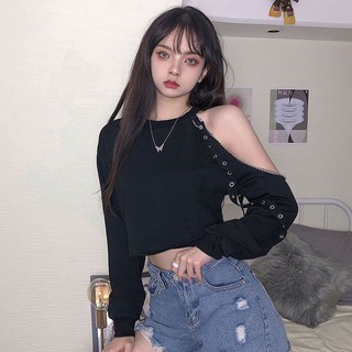 Áo thun ulzzang lệch vai bất đối xứng phong cách