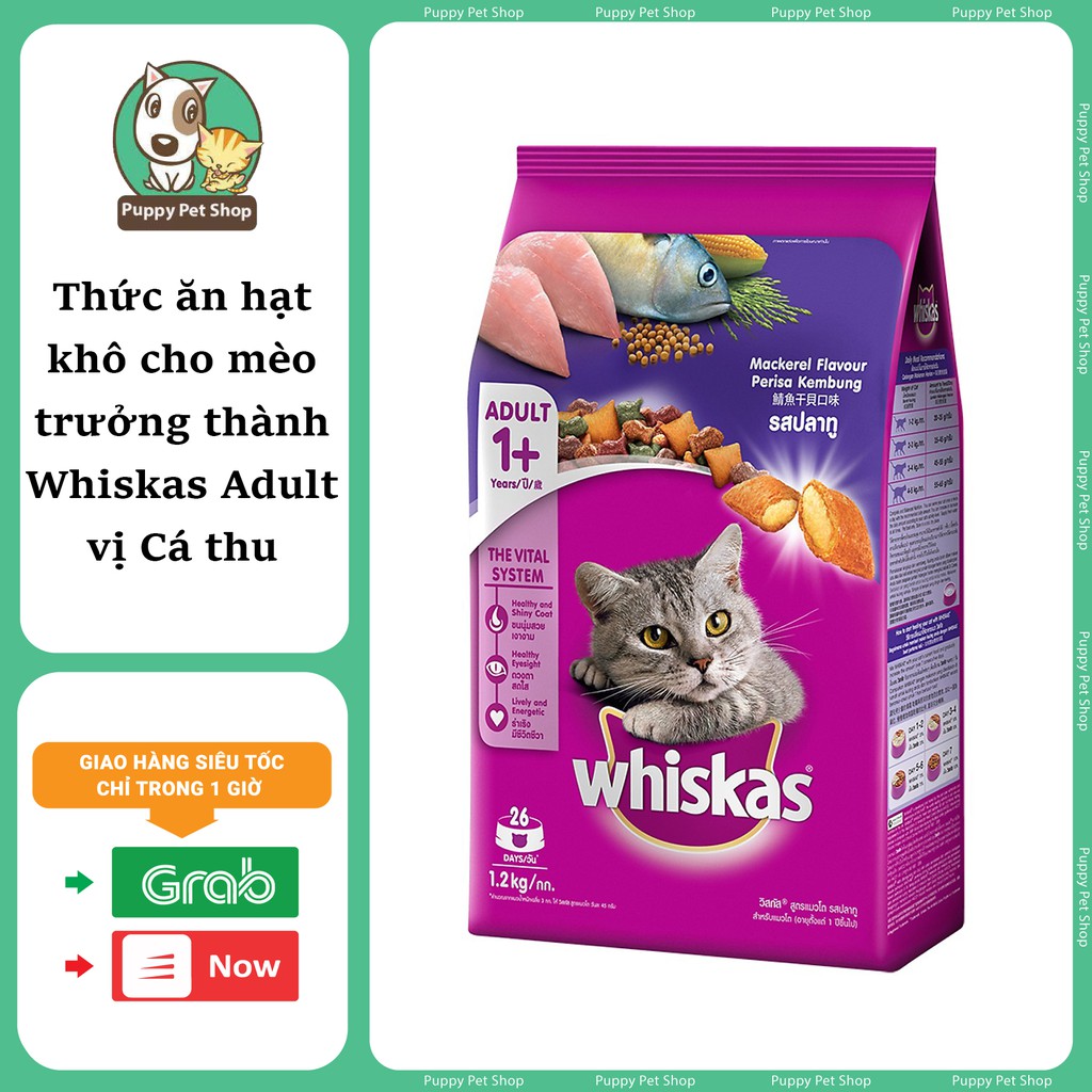 Thức Ăn Khô Cho Mèo Trên 12 Tháng Tuổi Whiskas Adult 1.2kg