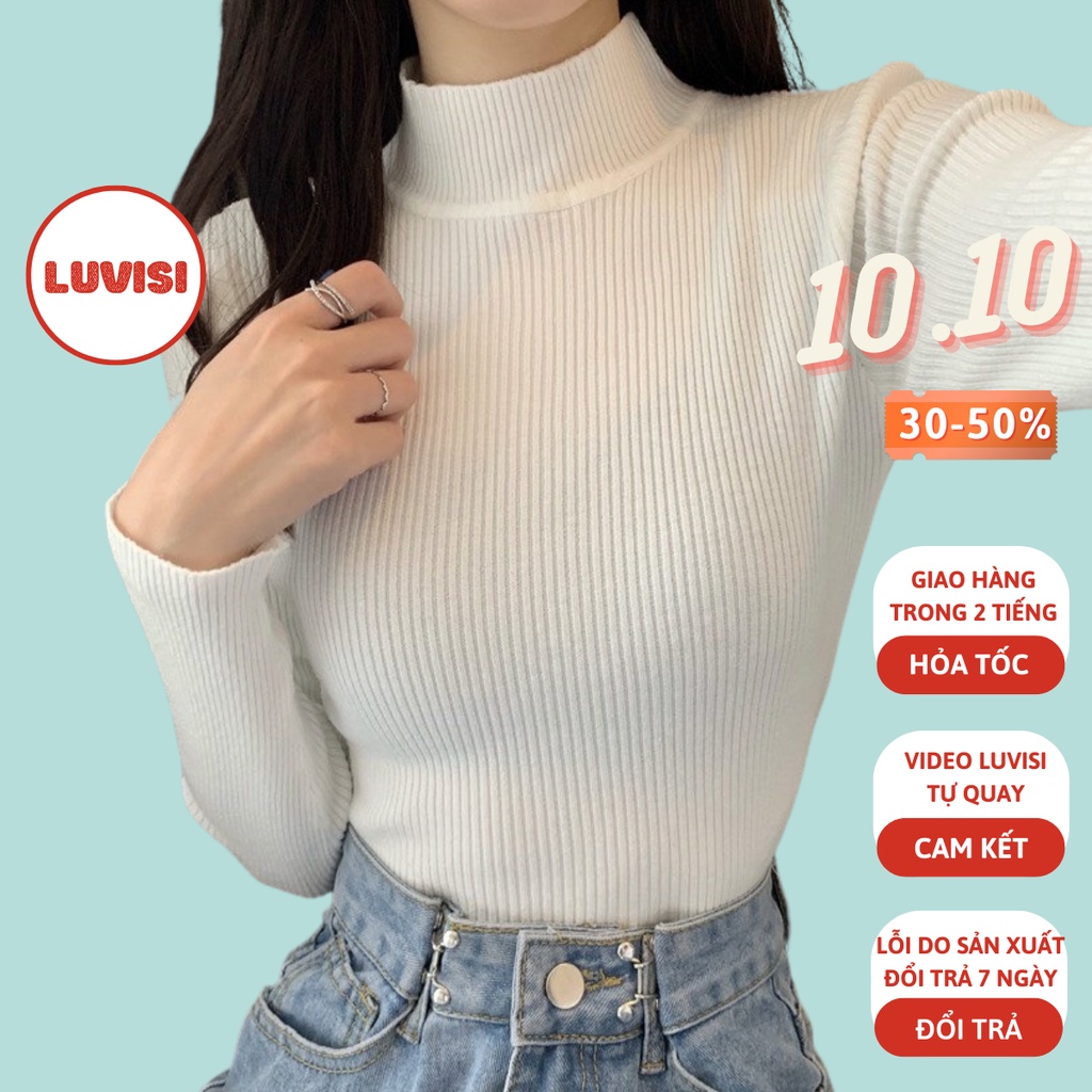 Áo len tăm nữ LUVISI dài tay cổ 3 phân, áo giữ nhiệt nữ đẹp, chất vải len tăm cao cấp, phong cách Hàn Quốc AO007