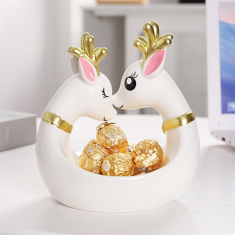 Đồ Thủ Công Để Bàn Trang Trí Phòng Khách Hình Chú Nai Bằng Gốm Sang Trọng