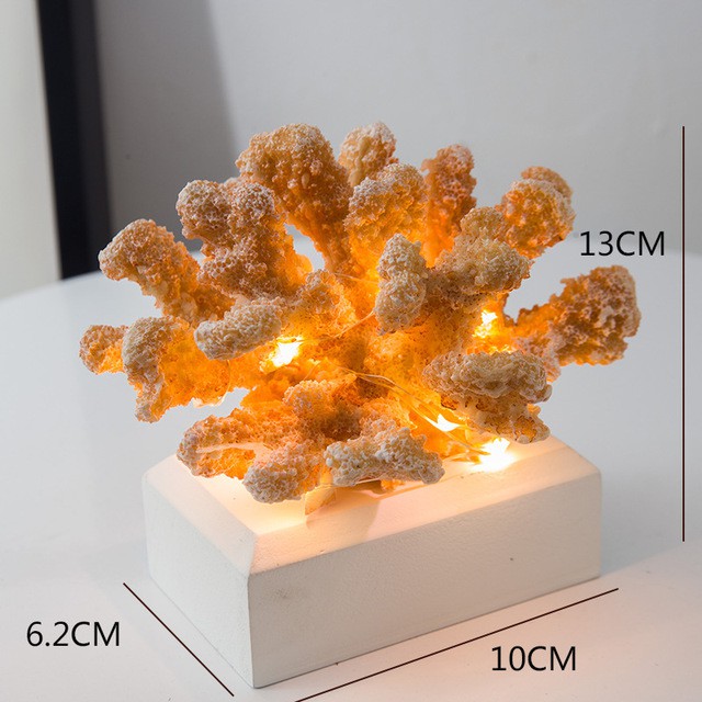Mô hình san hô mini trang trí có đế đèn LED 12cm  - Decor đồ trang trí theo phong cách biển Địa Trung Hải
