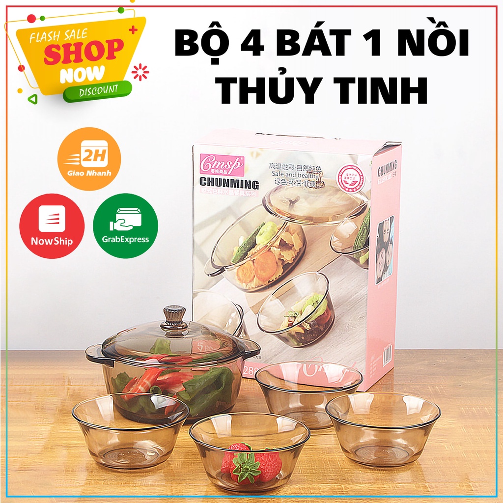 Bộ Nồi Bát Thủy Tinh Vàng Trà Phong Cách Châu Âu Chịu Nhiệt Trong Suốt