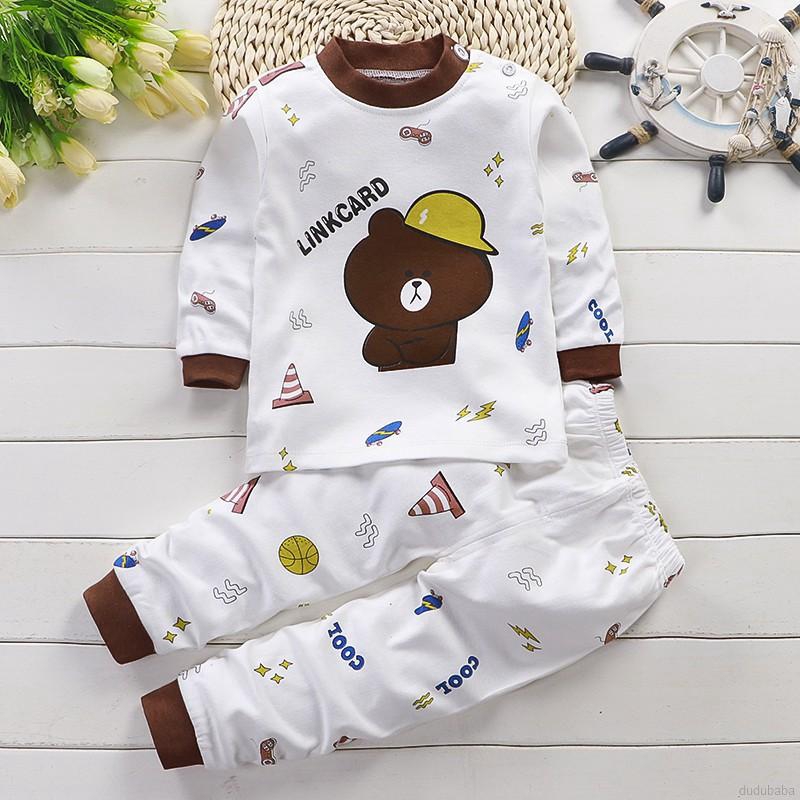 Bộ đồ ngủ pajamas gồm áo tay dài và quần dài in hình hoạt hình dành cho bé trai bé gái từ 0 đến 5 tuổi