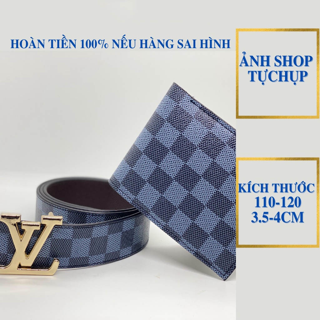 Dây nịt lưng nam cao cấp ,thắt lưng nam đầu khoá hợp kim cao cấp da viền kẻ caro xanh xám ( TẶNG KÈM VÍ DA THỜI TRANG )