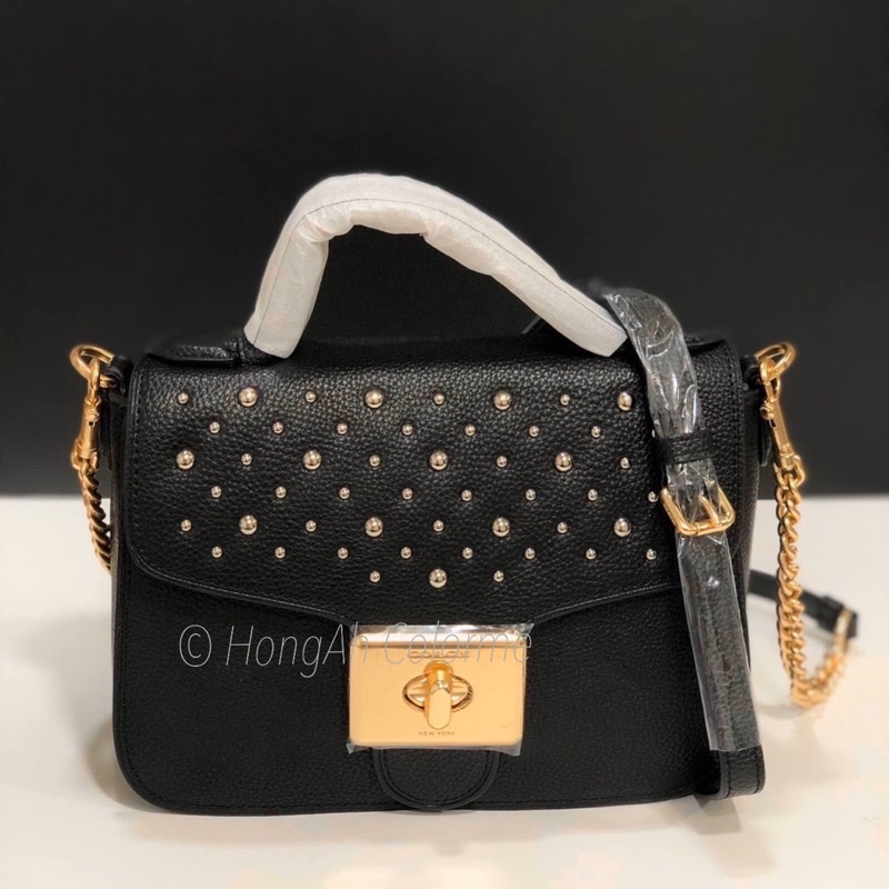 Túi nữ da thật top-handle nắp đinh tán (Auth)