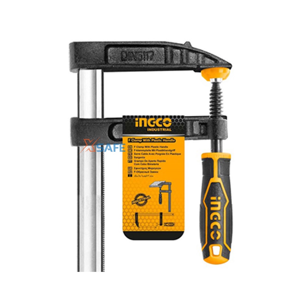 Kẹp gỗ chữ F INGCO thiết kế chắc chắn, dễ dàng xiết hoặc vặn gia công nguyên khối, độ chắc chắn và chịu lực tốt