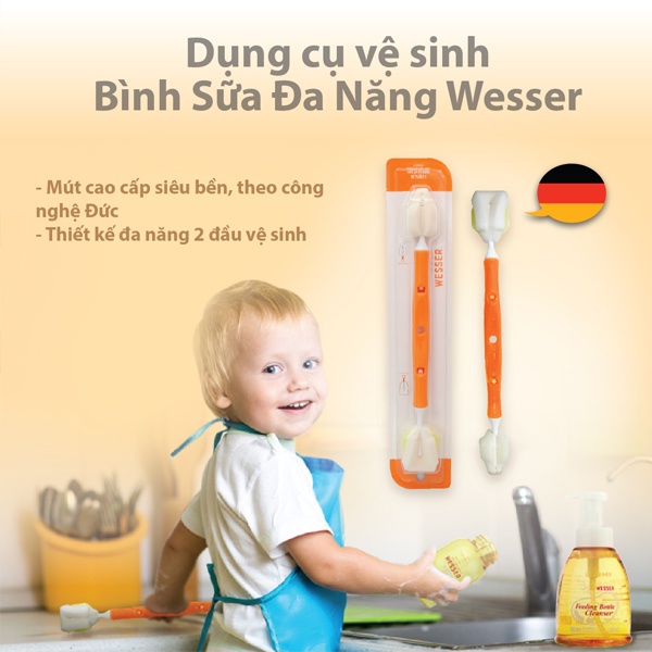 Dụng Cụ Vệ Sinh Bình Sữa 2 Đầu Đa Năng Wesser - Cọ Rửa Bình Và Núm Ti