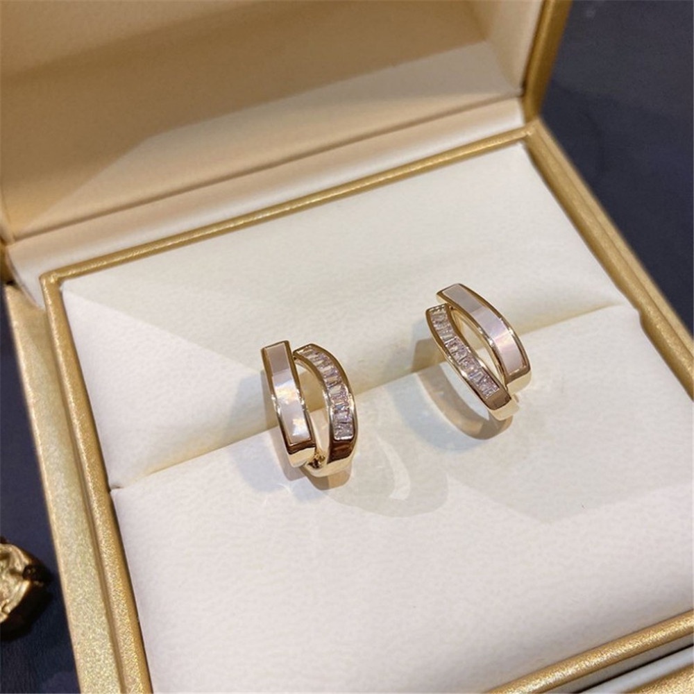 Khuyên Tai Hình Vỏ Sò Hai Lớp Phong Cách Cổ Điển Thời Trang Cho Nữ