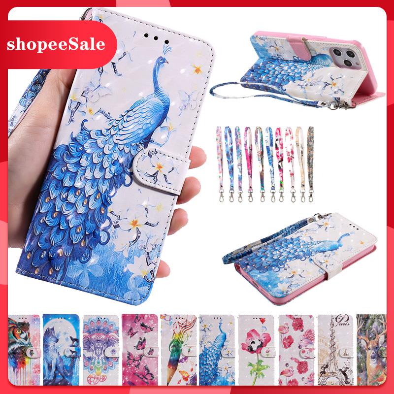Bao Da Nắp Lật Nam Châm Có Ngăn Đựng Thẻ In Hình Thú 3D Nghệ Thuật Cho Iphone X Xr Xs Max 11 7 8 Plus