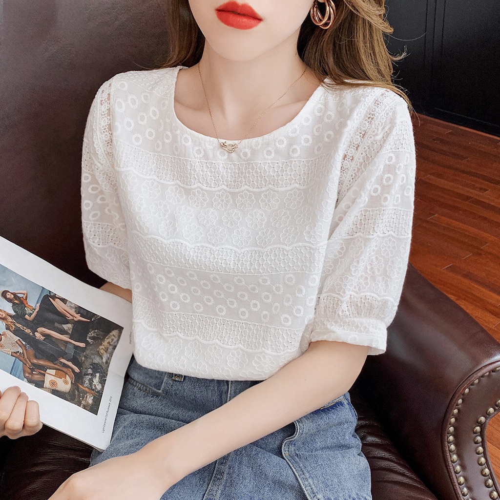 Áo Sơ Mi Voan Tay Ngắn Màu Trắng Thiết Kế Mới Xinh Xắn Thời Trang Mùa Hè Dành Cho Nữ