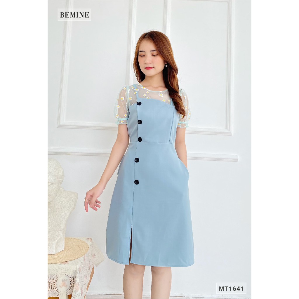 Đầm đính nút lệch phối cổ BEMINE MT1641XANH | BigBuy360 - bigbuy360.vn