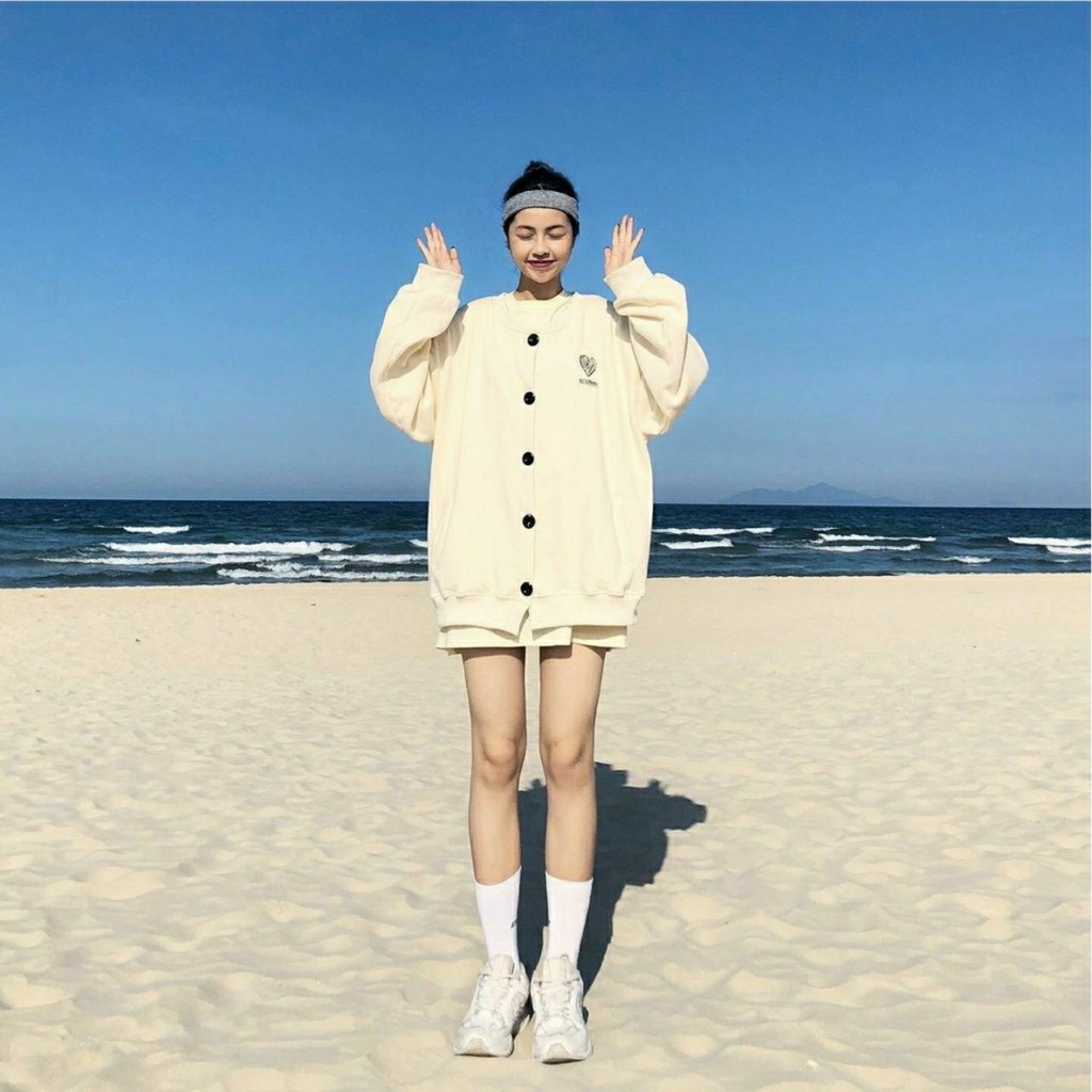 Áo cadigan thêu tim nỉ ngoại in chữ mềm mịn form chuẩn | BigBuy360 - bigbuy360.vn