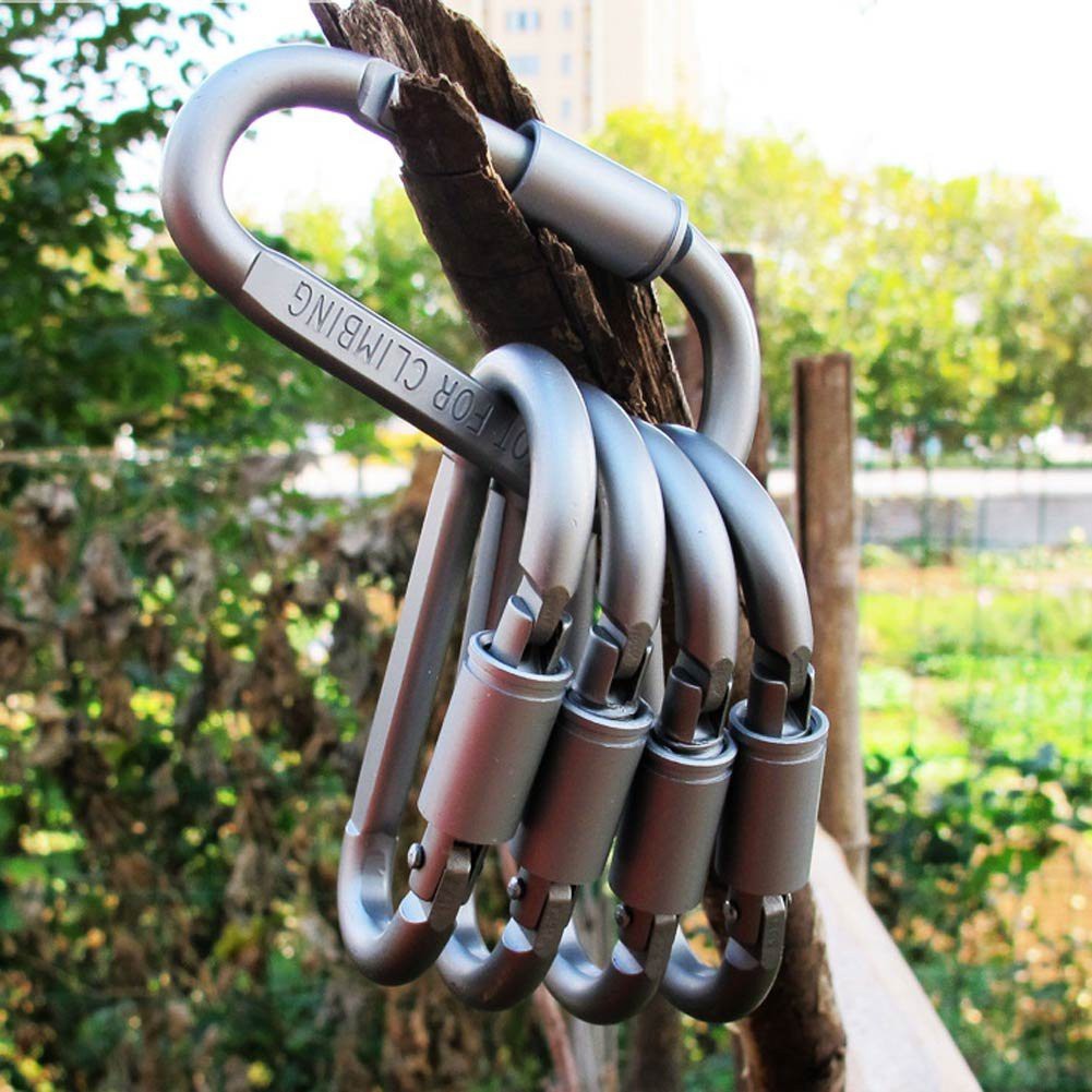 Móc Khóa Chữ D Carabiner Nhôm Tiện Dụng Dạng Khoá Xoay 8cm