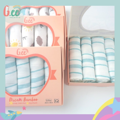 Set 5 khăn sữa sợi tre in hình (30x30) gee- mềm mịn kháng khuẩn cho bé