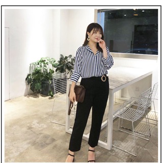 Áo sơ mi tay lỡ kẻ sọc size ngoại cỡ 75-95kg