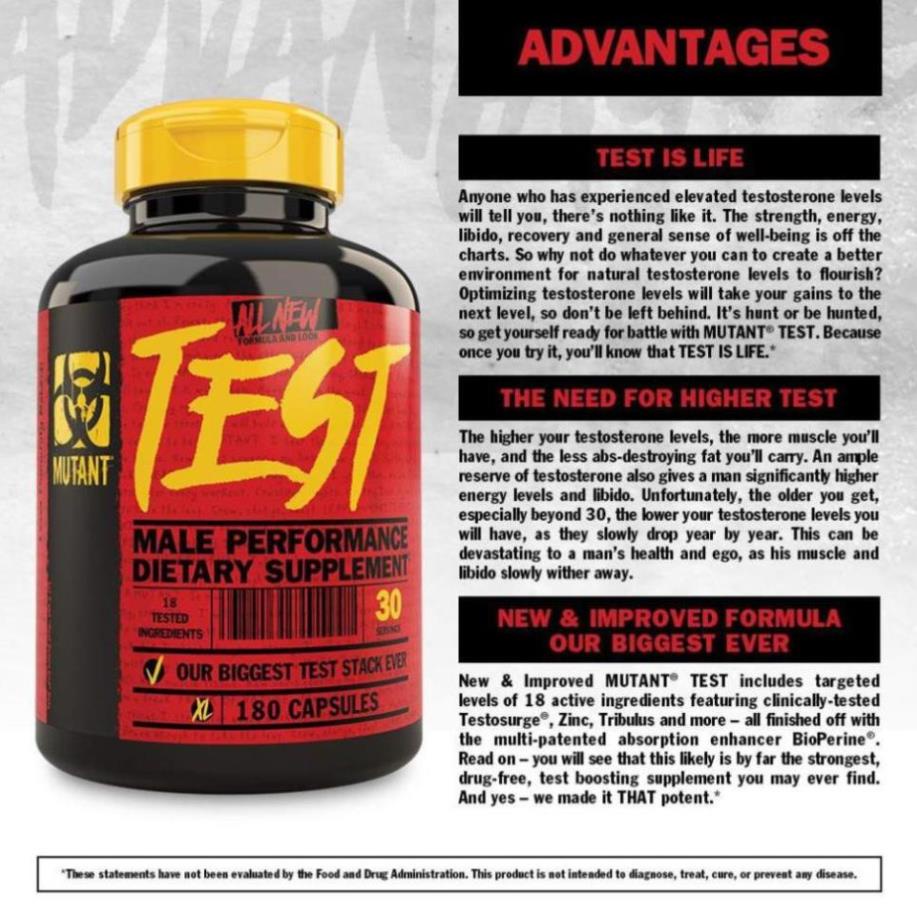 Viên Test Hỗ Trợ Tăng Sinh Lý Testosterone Tự Nhiên Tăng Cơ Nhanh Mutant Test 180 Viên Từ Canada.