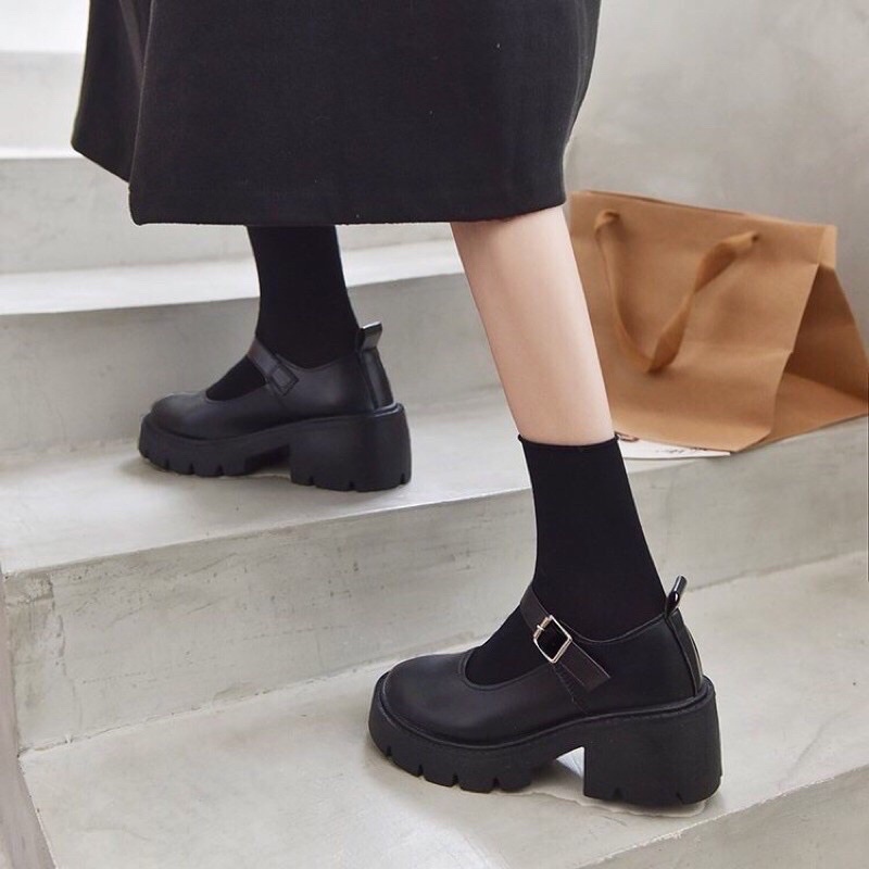 Giày Nữ Búp Bê Lolita Khoá Cài Mũi Tròn