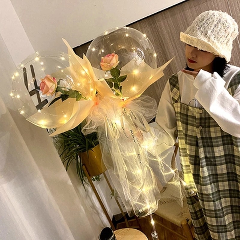Bong bóng hình hoa hồng có đèn LED sáng tạo trang trí tiệc cưới