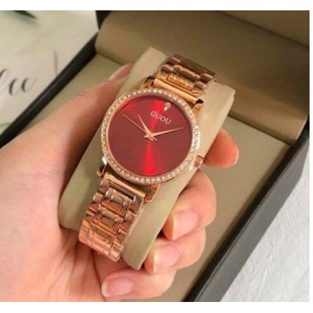 [ Rẻ nhất Shopee ]  Đồng Hồ Nữ GUOU Dây Kim Loại Viền Đá Case 32mm - Tặng 01 kẹp tóc Hàn Quốc giao mẫu ngẫu nhiên