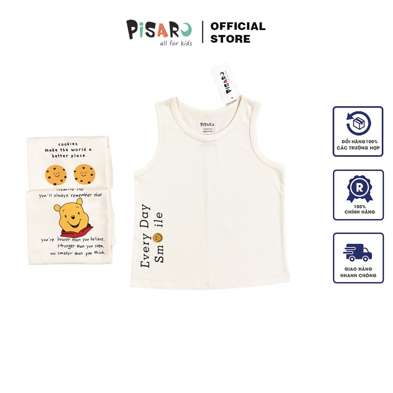 Áo ba lỗ trẻ em Pisaro cotton cho bé trai bé gái mềm mịn thấm hút
