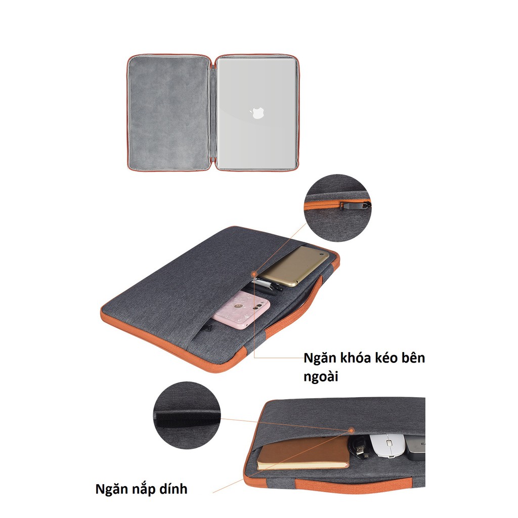 Túi chống sốc laptop có quai xách 3 ngăn_màu xám, đen
