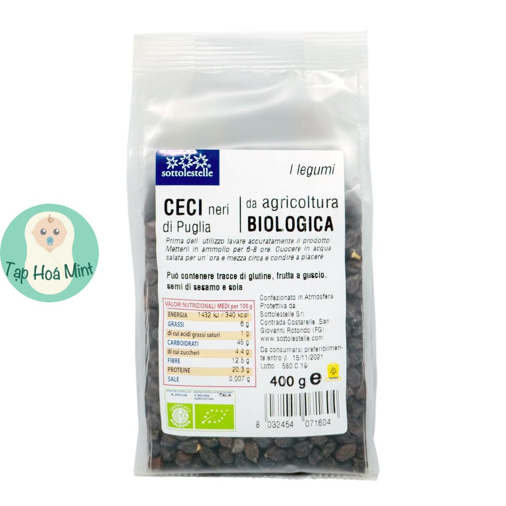 Đậu gà đen hữu cơ Sottolestelle 400g cho bé ăn dặm