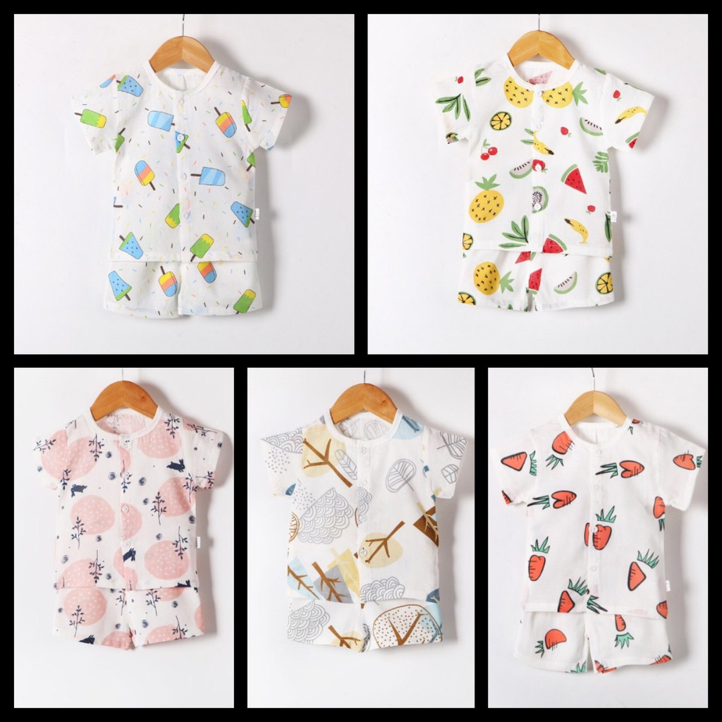 (Sỉ) (Xả kho) Set 5 bộ quần áo trẻ em 0-5 tuổi- Hàng thun cotton cộc cài khuy giữa