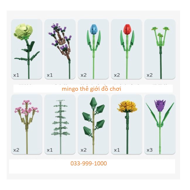 Bộ xếp hình lego Hoa Bouquet 65001 bao gồm 7+ loại hoa - Trang trí bàn làm việc và phòng khách