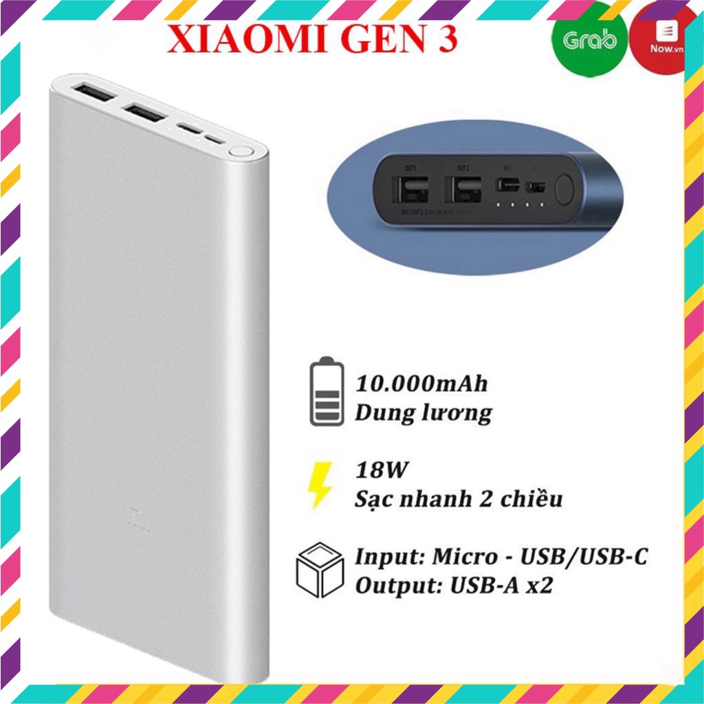 Sạc Dự Phòng Chính Hãng Xiaomi💥 Pin Sạc Dự Phòng Xiaomi Gen 3 Dung Lượng 10000 Mah 2 Cổng Sạc - Bảo Hành 12 Tháng