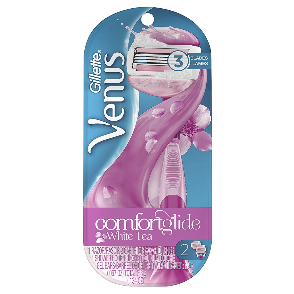 Bộ dao cạo nữ và 2 đầu dao Gillette Venus Women's Comfortglide 3 Blade Razor with 2 Razor Blade Refills White Tea (Mỹ)