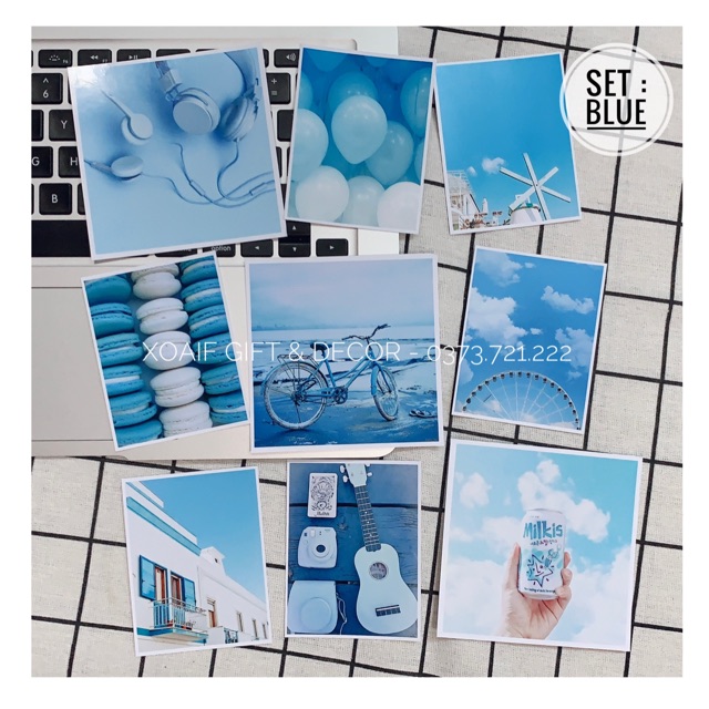 Set thiệp postcard MÀU XANH NƯỚC BIỂN BLUE có sẵn decor trang trí phòng cực xinh