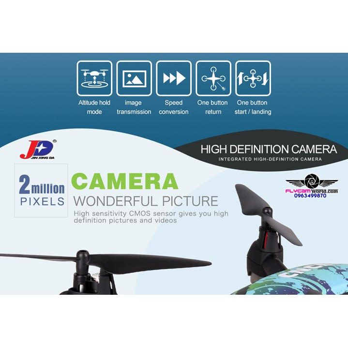 Flycam JXD 518 Tracker GPS 720P HD camera màu xanh
