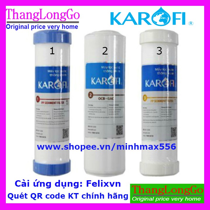 [CHINH HANG] COMBO 5 LÕI LỌC NƯỚC KAROFI CHÍNH HÃNG | GỒM 3 LÕI 1, 1 LÕI 2, 1 LÕI 3