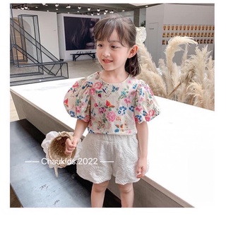 Set áo hoa quần đũi trắng chaukids