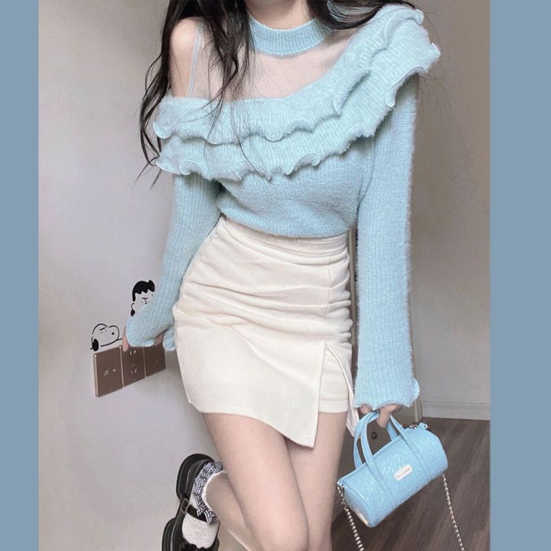 Áo Len Cao Cấp Phối Bèo Nhún Thiết Kế Mới Thời Trang Dành Cho Mùa Xuân