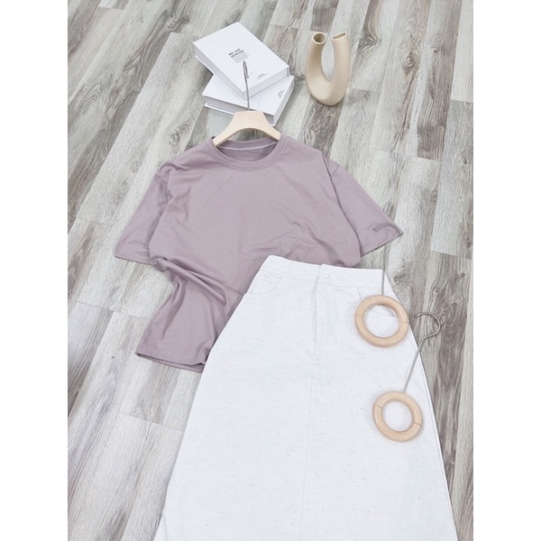 Set Chân Váy Midi Kaki Phối Áo Thun