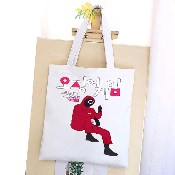 [Nhiều mẫu Đẹp] TÚI VẢI SQUID GAME ĐEO VAI TOTE CANVAS BAG CÓ KHÓA KÉO SIZE LỚN 33x38cm PHONG CÁCH CÁ TÍNH HOT TREND AOM