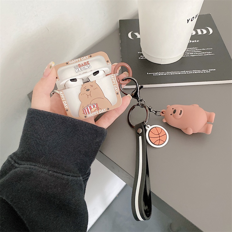 Vỏ Bảo Vệ Hộp Sạc Tai Nghe AirPods Pro 1 2 3 Họa Tiết Gấu Hoạt Hình + Móc Khóa