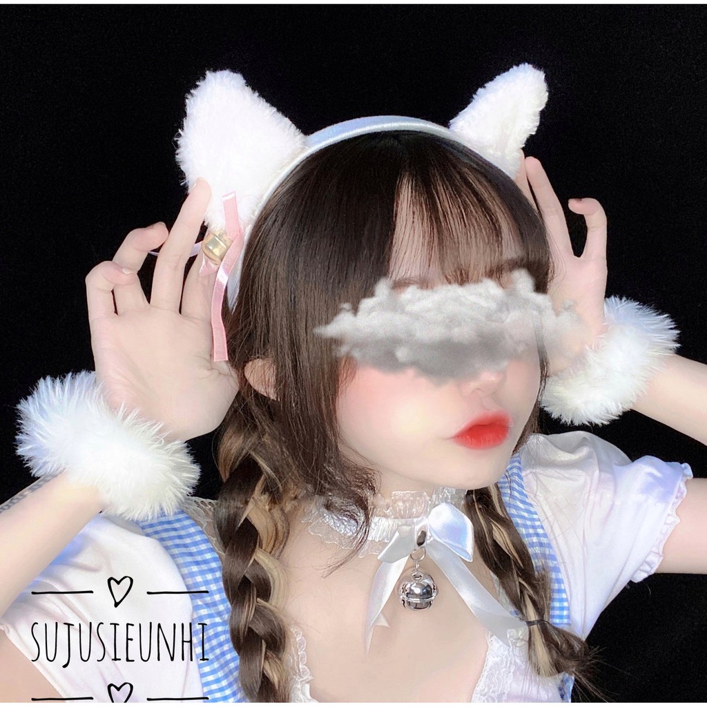 (3màu ) Vòng cổ choker nơ ren đính chuông cosplay mèo neko