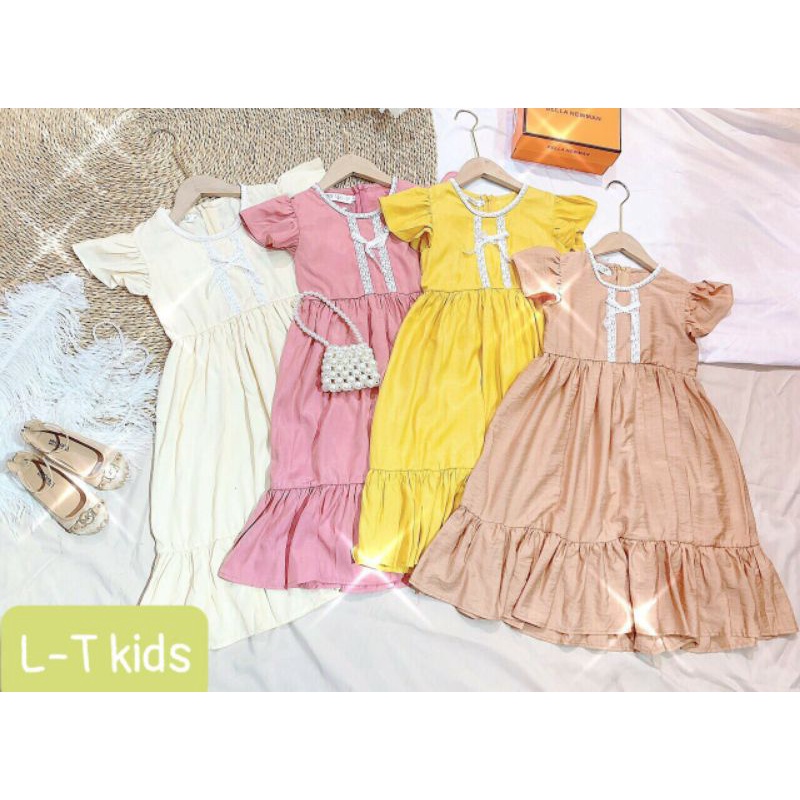 Váy đũi trơn phối ren ngực L-T KID cho bé gái