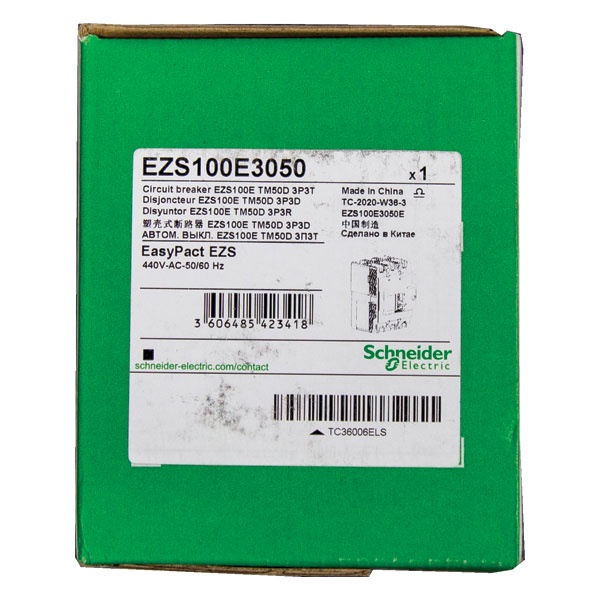 Bộ ngắt mạch EZS100E3050 Schneider dòng định mức 50A, số cực 3P, điện áp định mức 380/415V, điện áp cách điện 690V