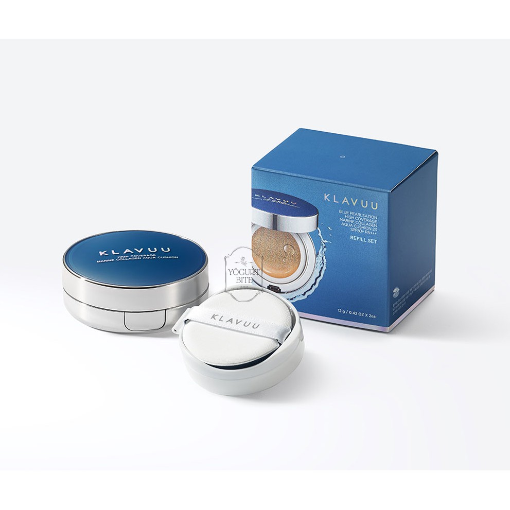[ĐỦ BILL - KLAVUU] Set Phấn nước Căng bóng da bản Che khuyết điểm High Coverage Marine Collagen Aqua Cushion kèm Refill